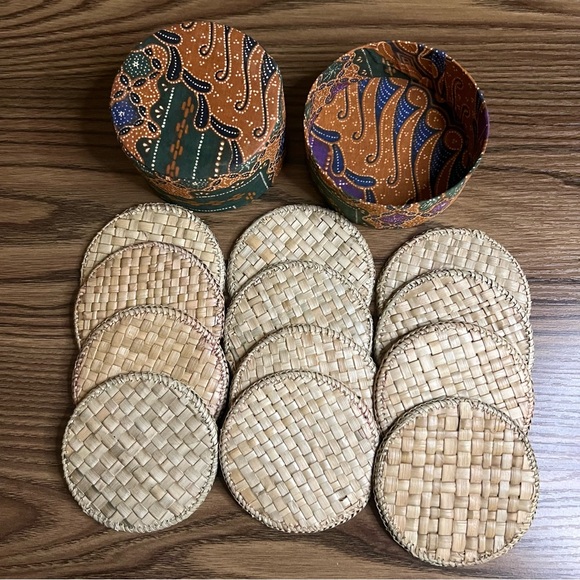 Cloth & Rattan Coaster Set - Picture 2 of 9